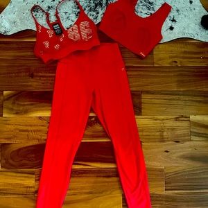 Red leggings w/ 2 matching sports bras